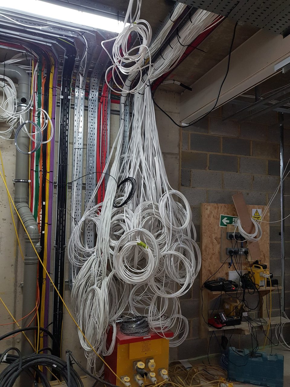 First fix cabling neatly dressed on tray and containment